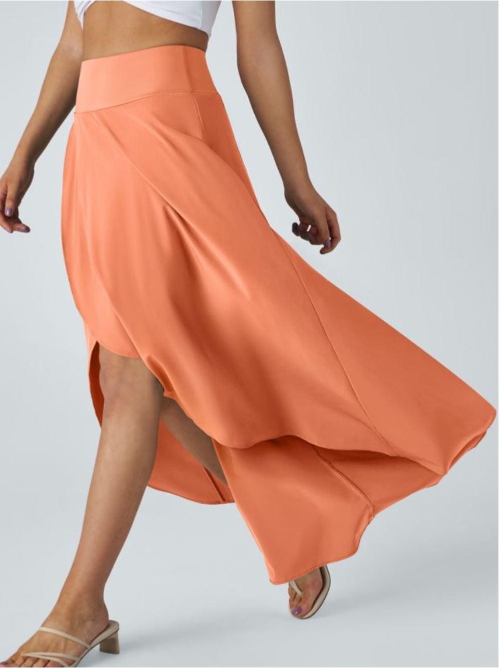 NWOT Halara Orange Breezeful High Waisted High Low 2-in1 Maxi Skirt